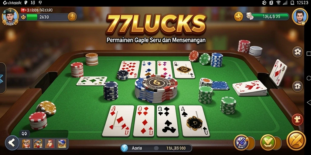 Gameplay menarik dalam 77LUCKS dengan tampilan kartu Gaple.