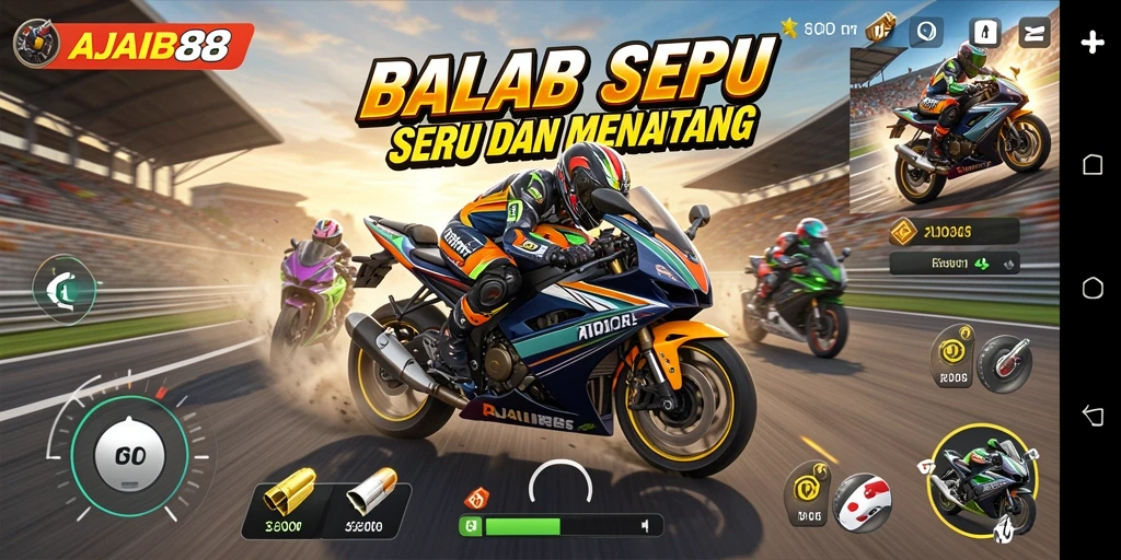 Tampilan menarik dari gameplay AJAIB88 saat balapan motor.