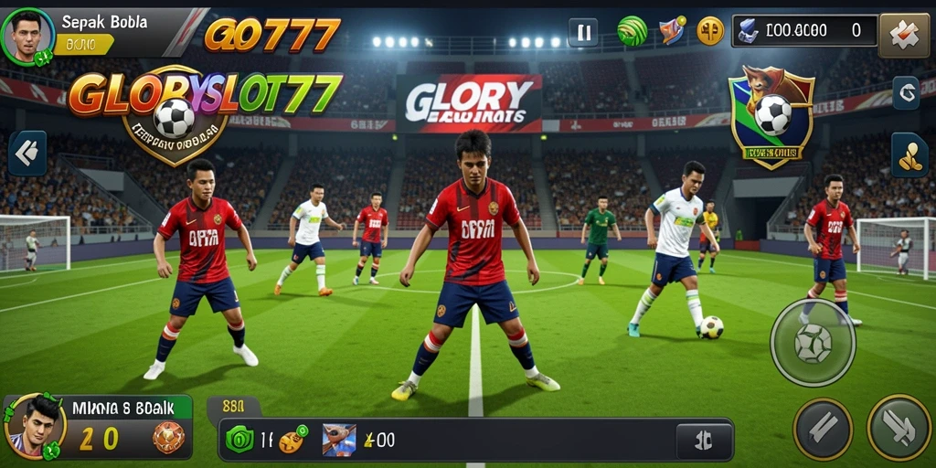 Gameplay menegangkan dalam GLORYSLOT777 dengan aksi sepak bola yang seru.