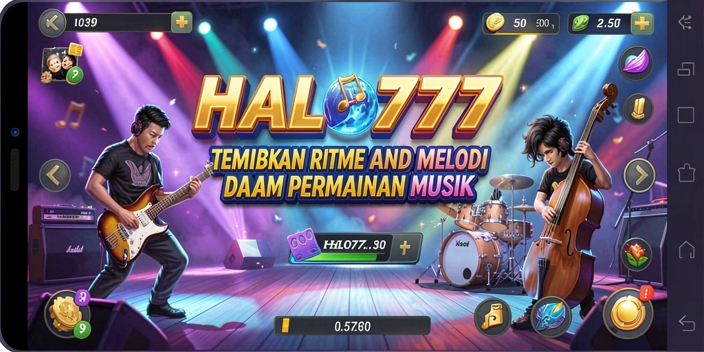 Tangkapan layar utama HALO777 yang menunjukkan gameplay interaktif musik.