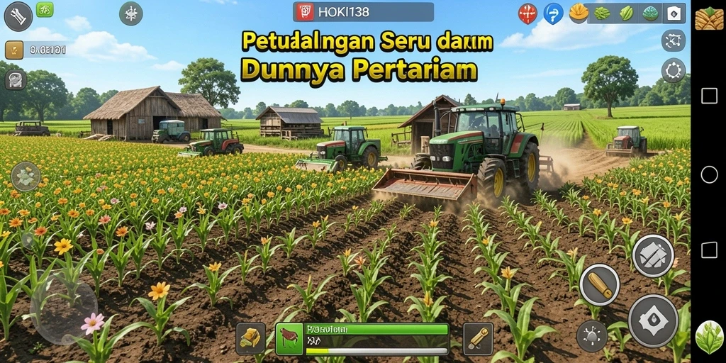 Tampilan gameplay HOKI138 dengan aktivitas pertanian yang dinamis.