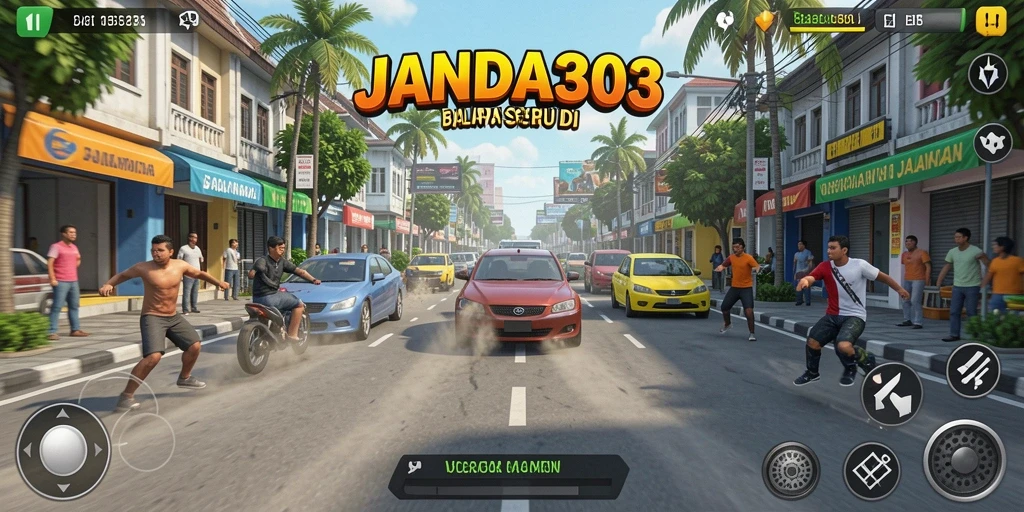 Screenshot gameplay JANDA303 menampilkan aksi balapan yang mendebarkan.