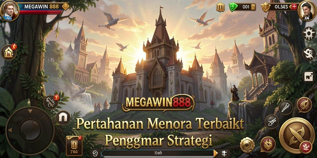 Screenshot gameplay MEGAWIN888 menampilkan pertarungan seru di menara pertahanan.