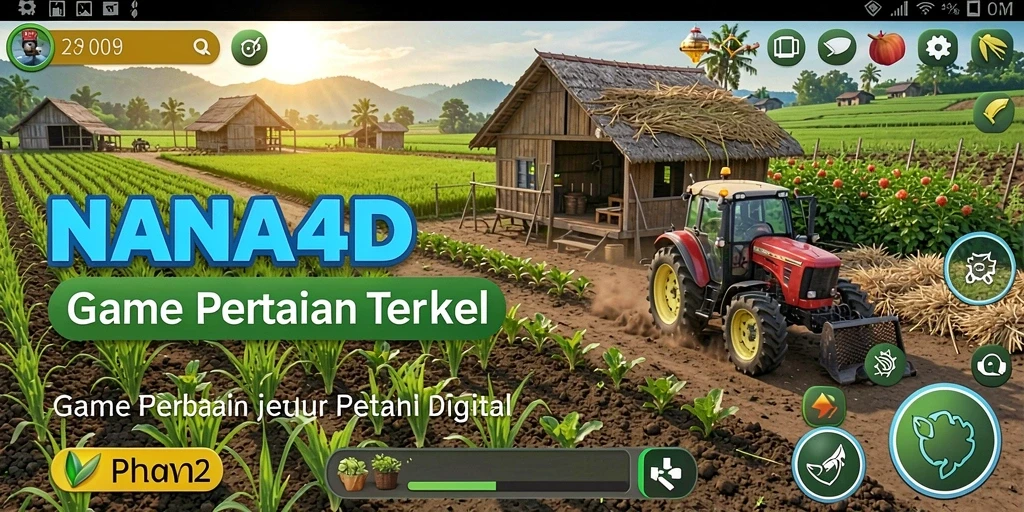 Tampilan gameplay NANA4D dengan lahan pertanian yang subur dan aktivitas seru.