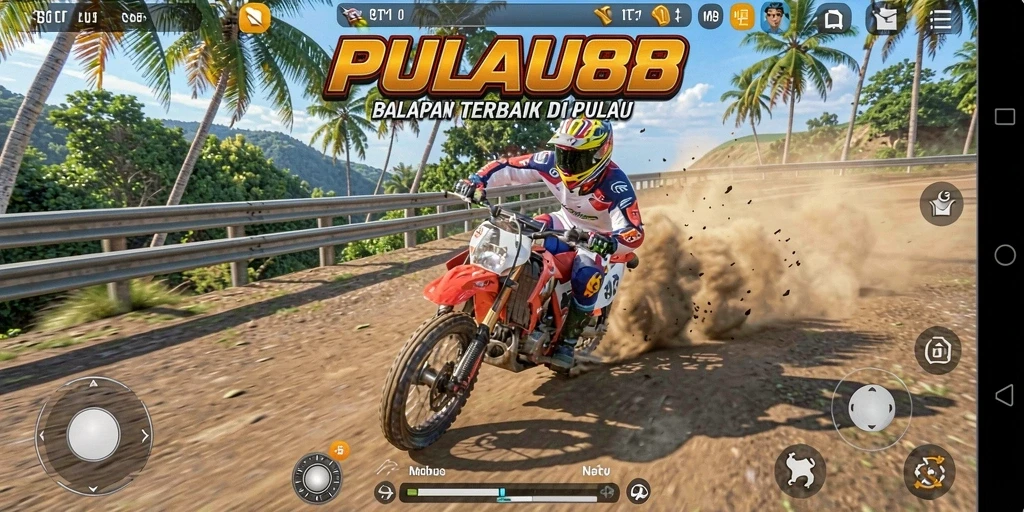 Tampilan gameplay balapan motor yang mendebarkan di PULAU88.
