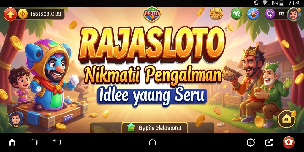 Screenshot gameplay RAJASLOTO menampilkan suasana mengelola kerajaan Idle.