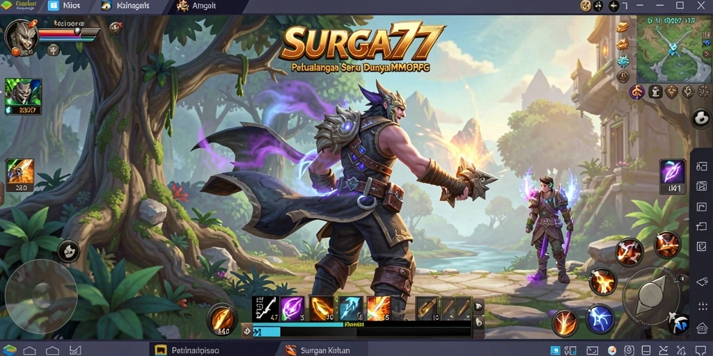 Tampilan gameplay menawan di dunia <strong>SURGA77</strong> dengan karakter dan monster menarik.