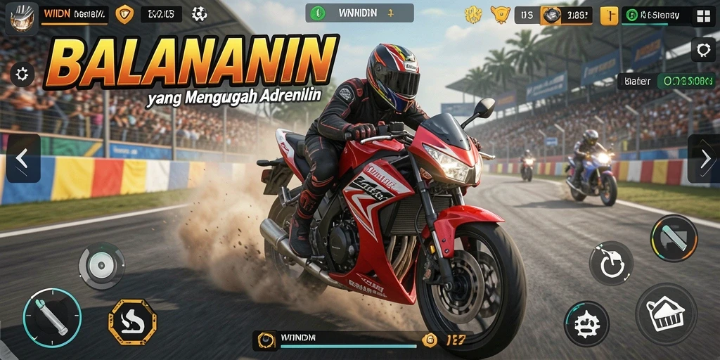 Gambaran gameplay WINIDN yang mendebarkan saat balapan motor.